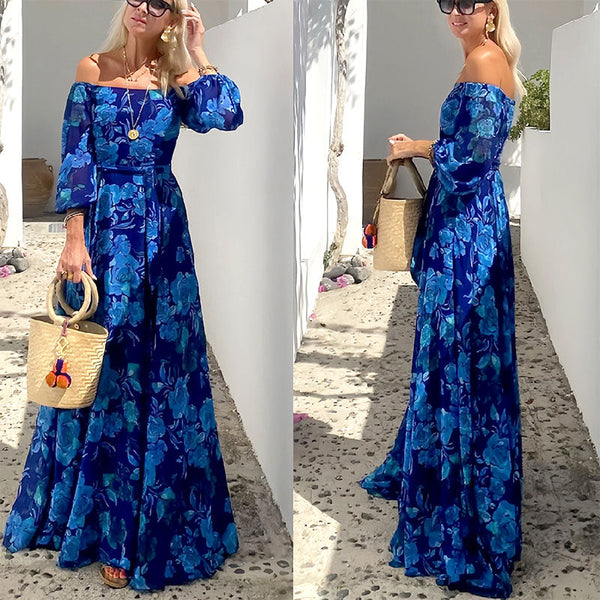 👗  Elegant dress with flowing floral pattern